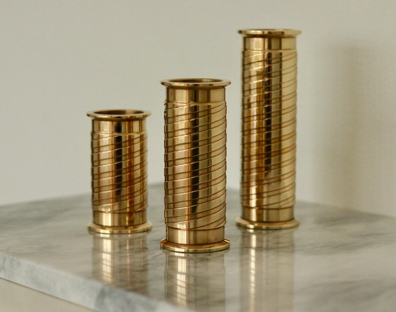 Trio of Mid-Century Swedish Brass Candle Holders