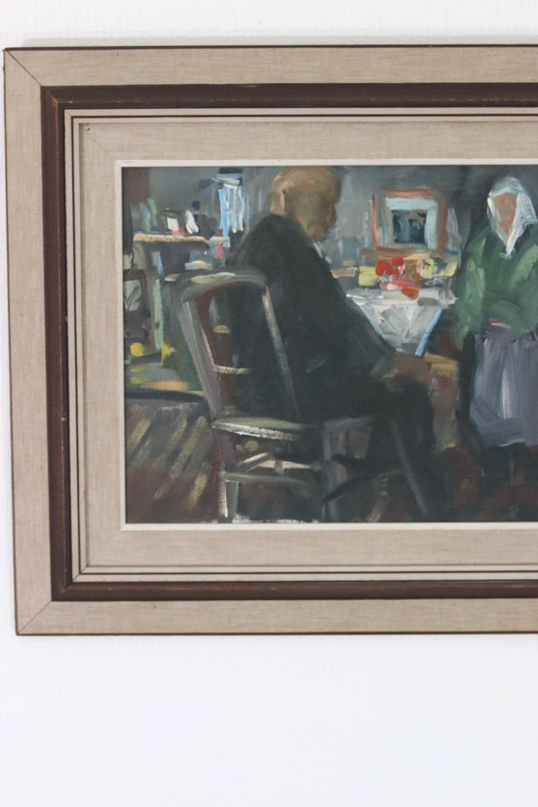 Original Swedish Oil on Canvas – “Two Figures at a Table”