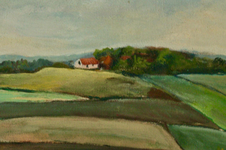 Mid-Century Original Swedish Oil on Panel " Rolling Landscape "