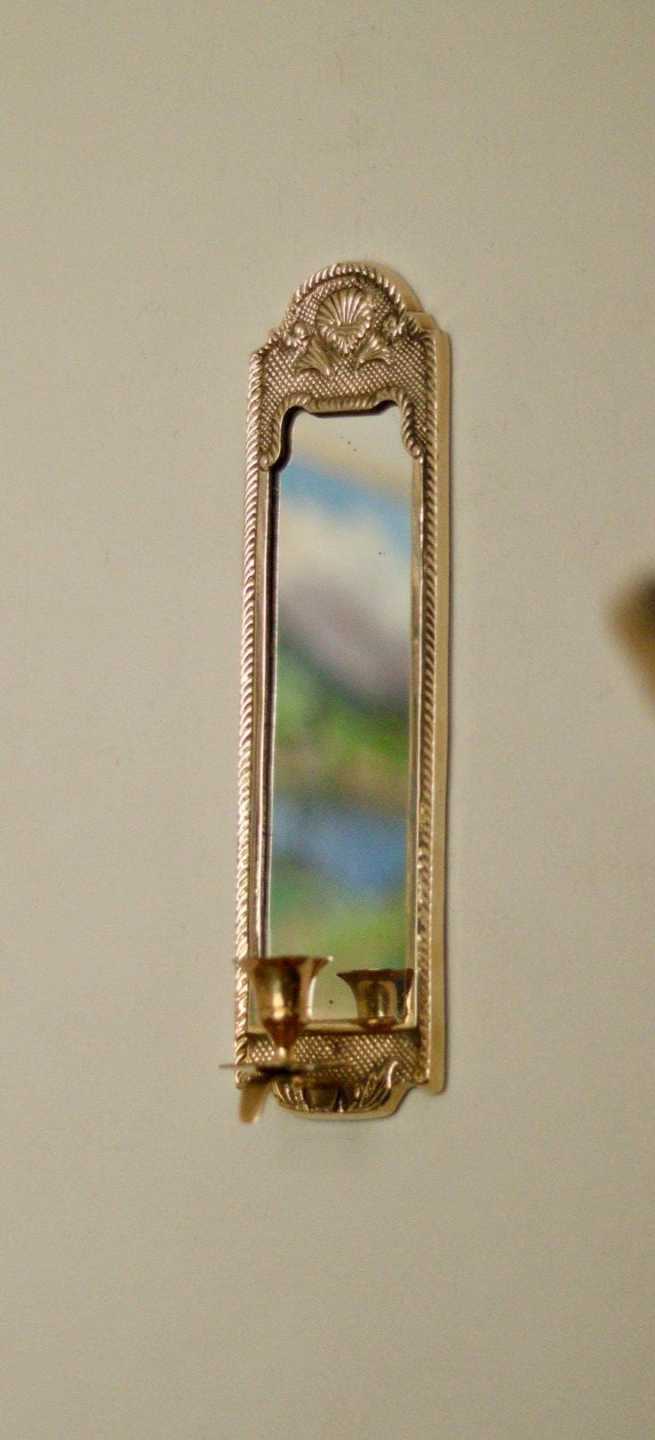 Pair of Mid-Century Swedish Brass Sconces with Mirror