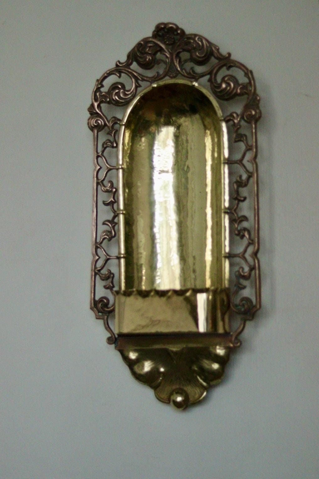 Pair of Antique Swedish Art Craft Copper & Brass Sconces