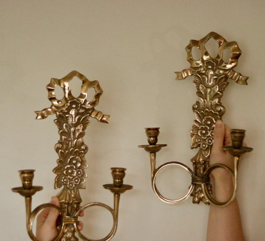 Pair Of Mid Century Italian Brass Bow Sconces