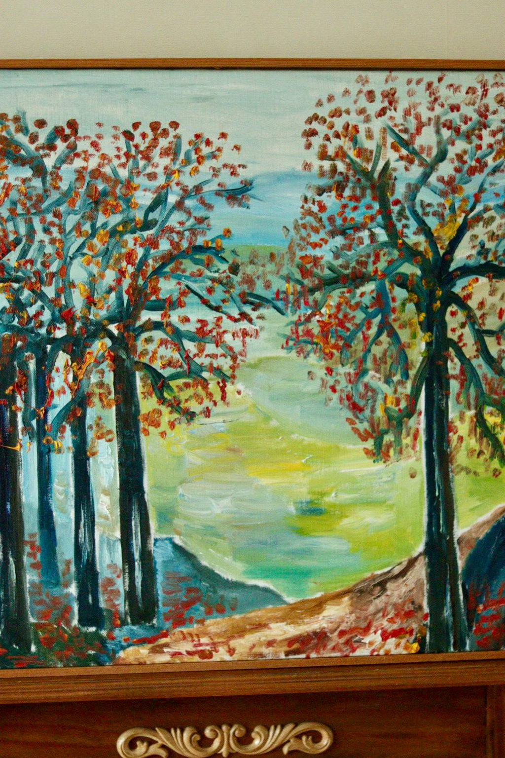 Original Swedish Vintage Oil on Canvas – "Autumn Trees"