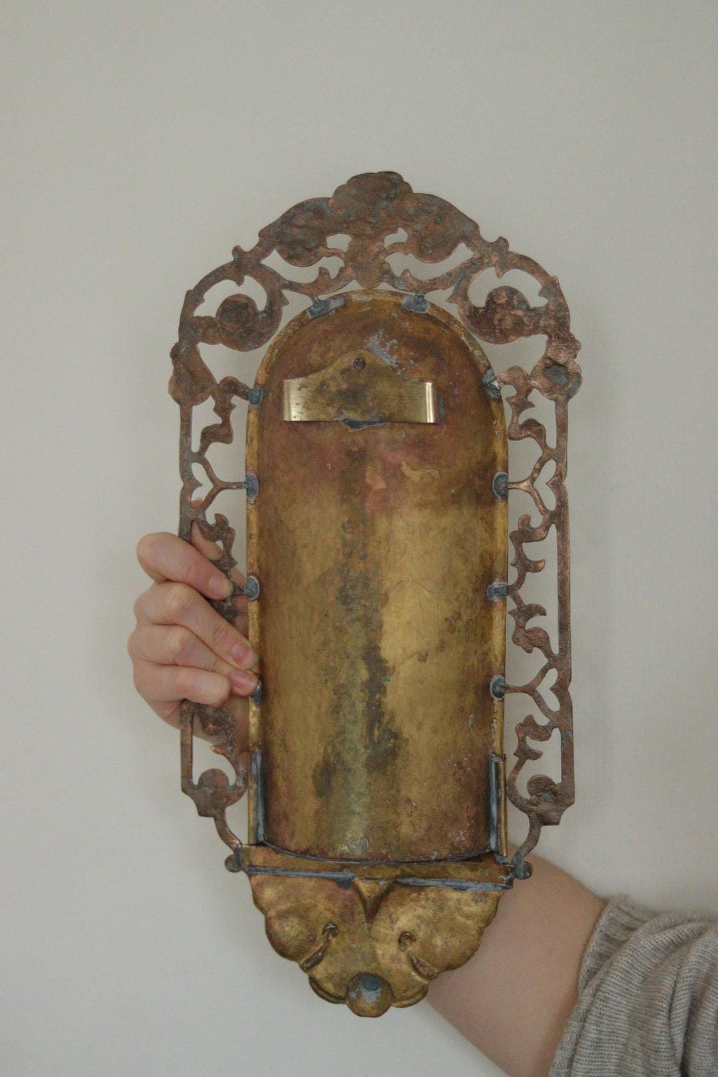 Pair of Antique Swedish Art Craft Copper & Brass Sconces