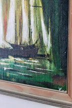Mid-20th Century Original Oil on Canvas – Boats