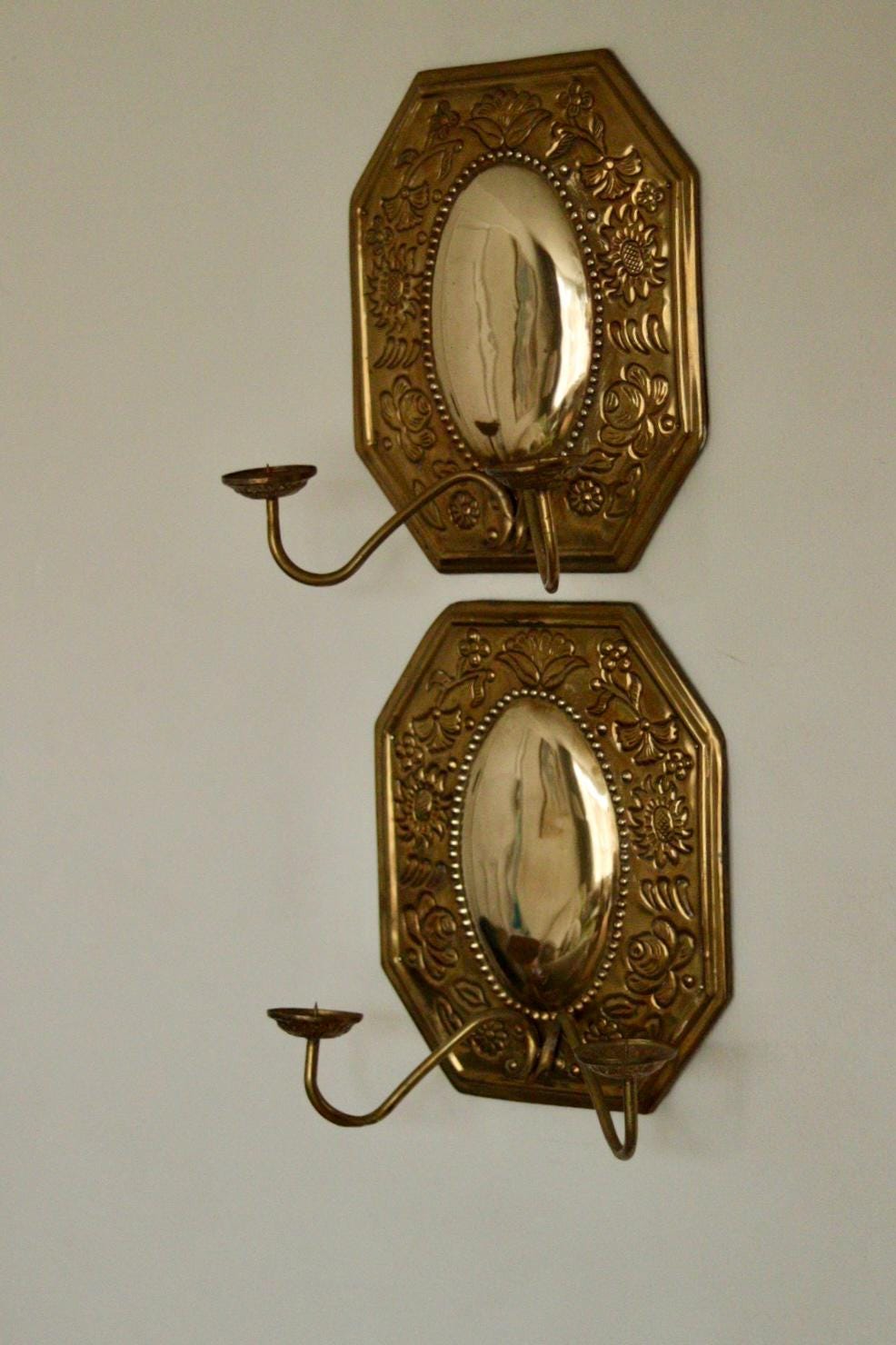 Pair of Mid-Century Swedish Brass Octagonal Double Arm Sconces