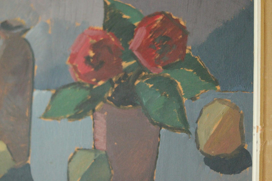 Mid-Century Original Swedish Oil on Panel Still Life with Pot Plant