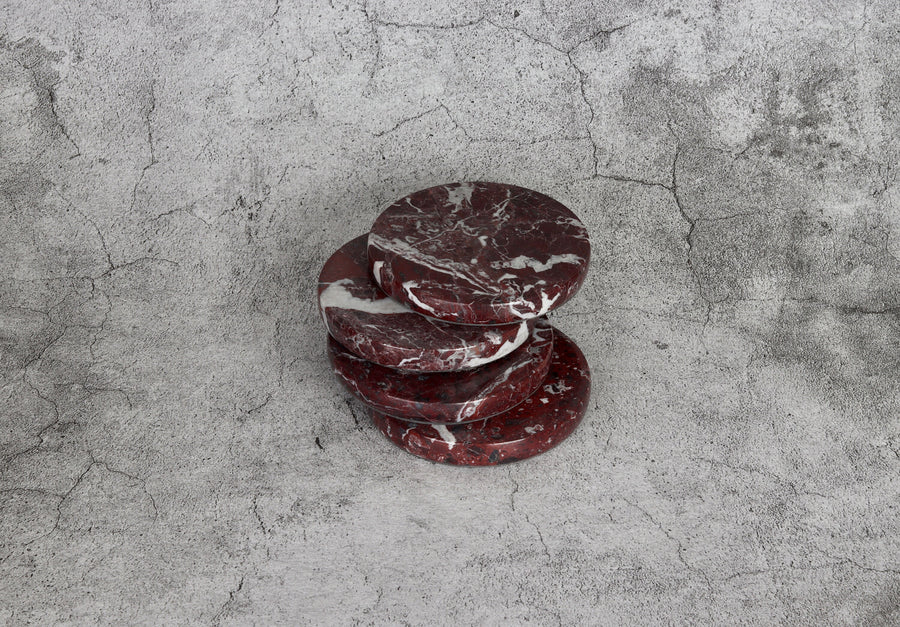 Set of 4 - Gabriella Red Round Marble Coasters