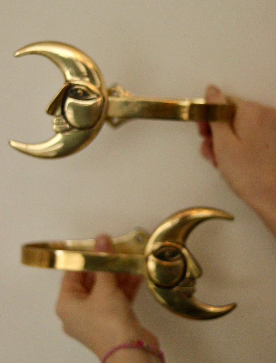 Pair of Brass Moon Curtain Tie-Backs