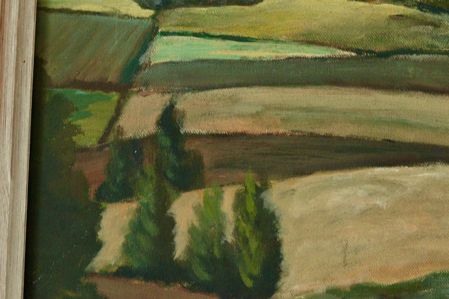 Mid-Century Original Swedish Oil on Panel " Rolling Landscape "
