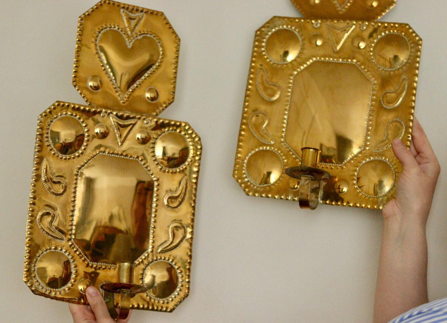 Pair Of Large Mid Century Swedish Brass Sconces