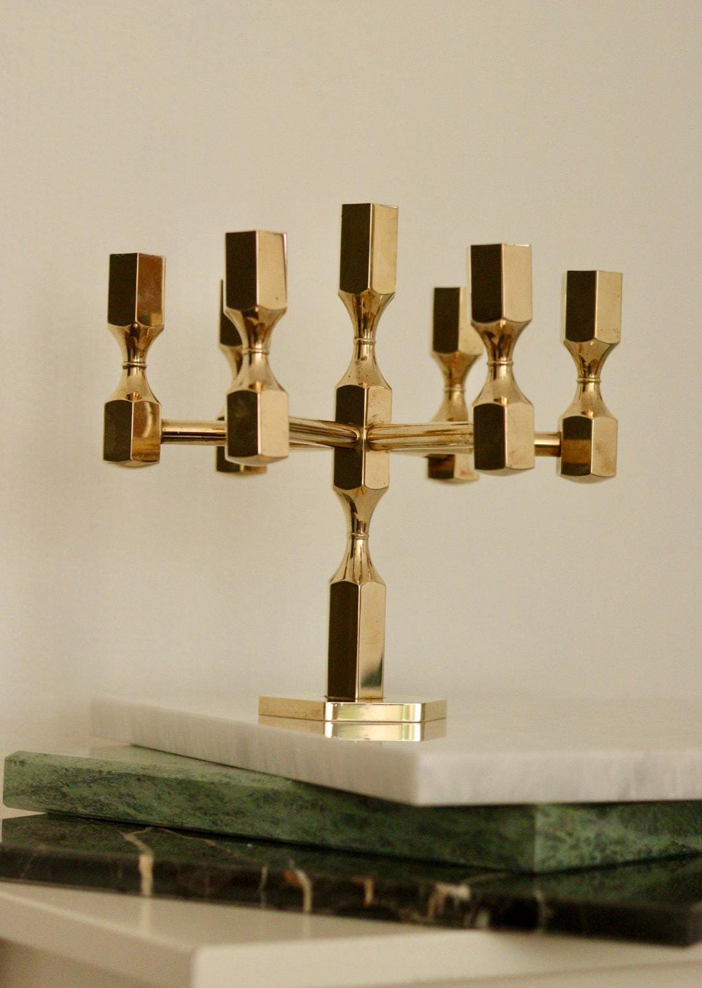 Vintage Seven -Arm Swedish Brass Candelabra by Gusum circa 1978