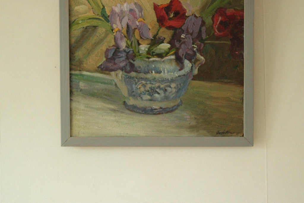 Original Swedish Floral Still Life Oil on Panel Painting