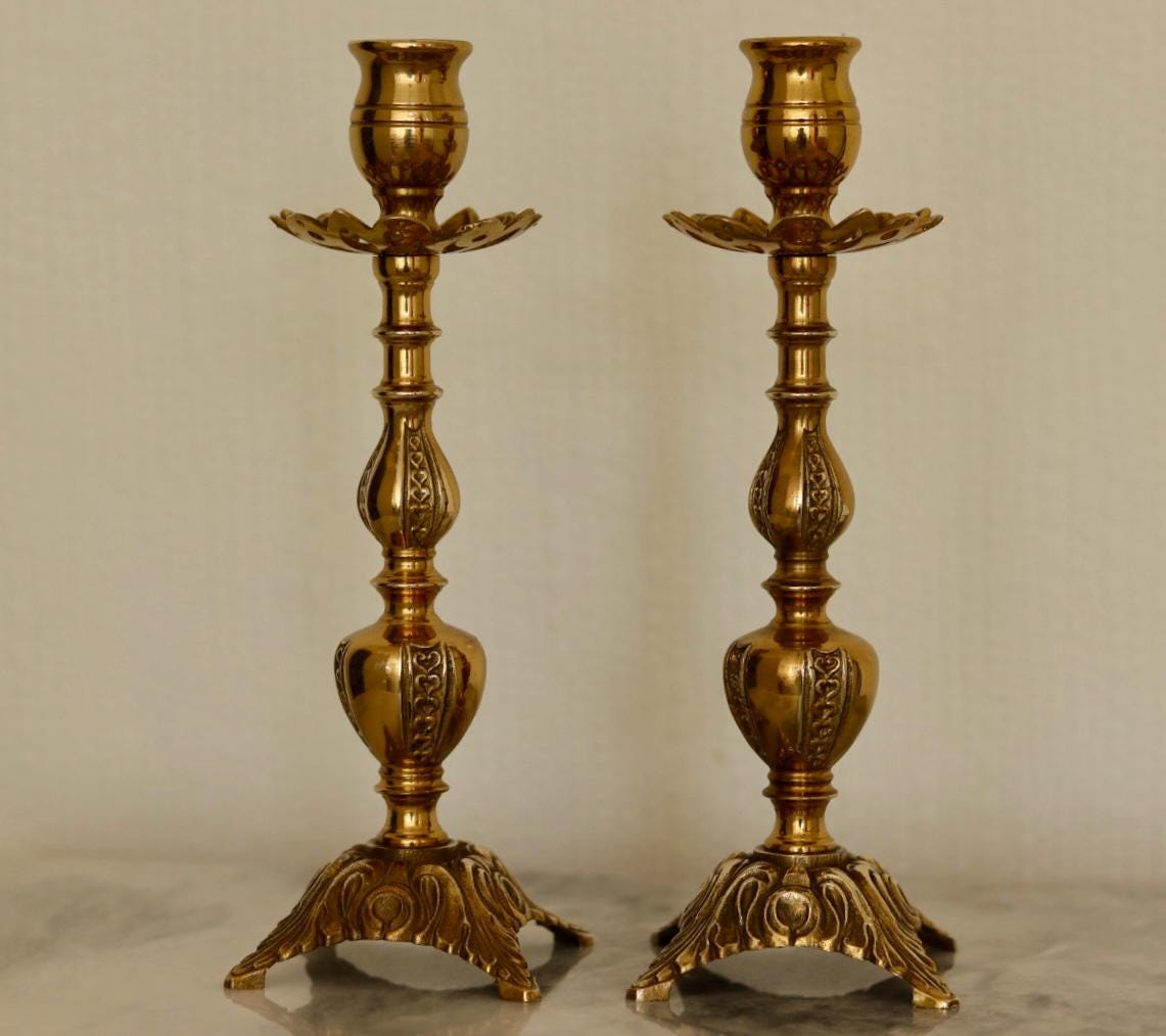 Pair of Mid-Century Swedish Brass Candle Holders