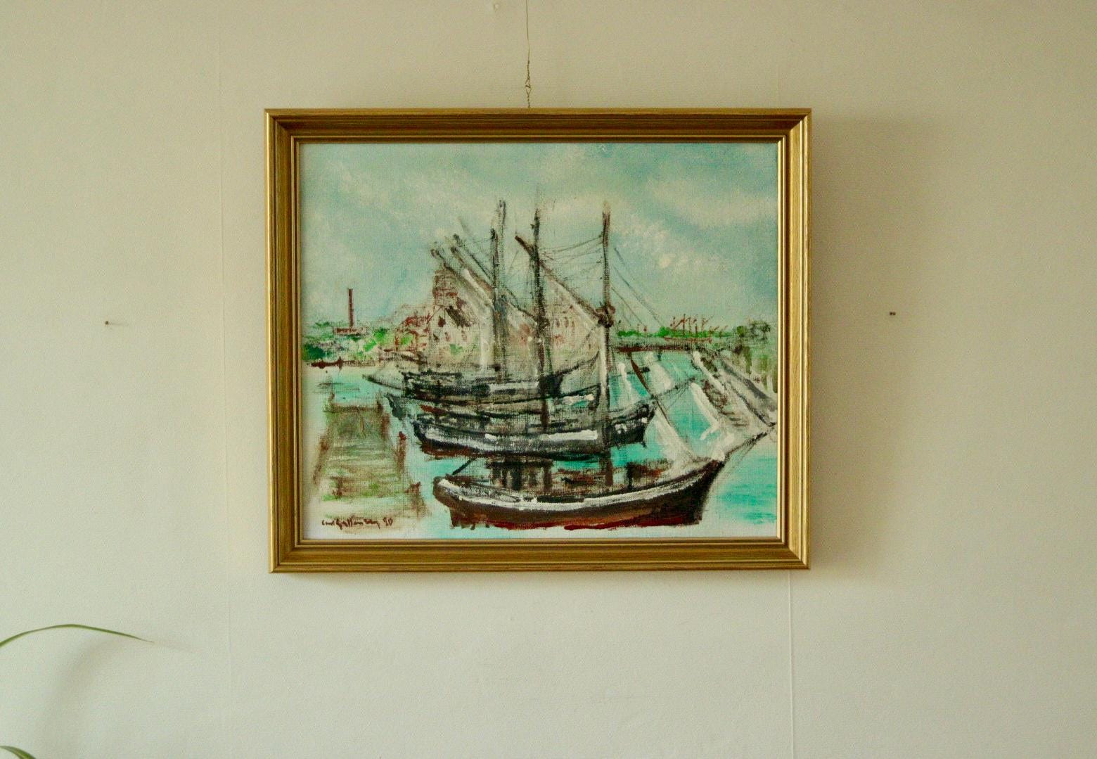 Original Mid-Century Oil on Canvas – “At The Dock”