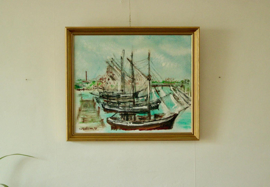 Original Mid-Century Oil on Canvas – “At The Dock”