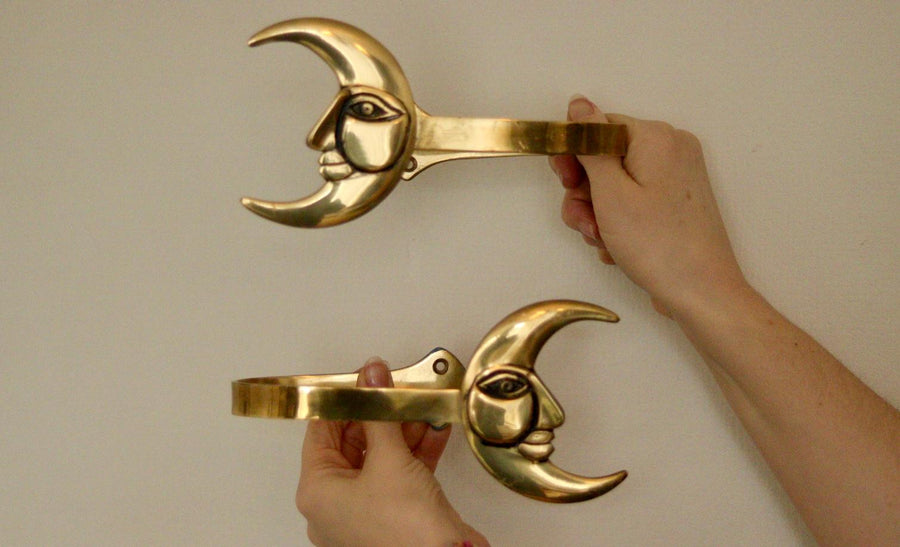 Pair of Brass Moon Curtain Tie-Backs