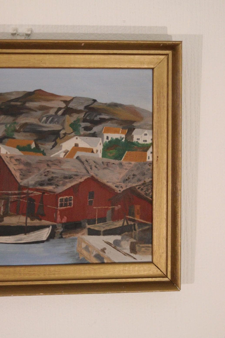 Original Mid-Century Swedish Oil On Panel – Coastal Town
