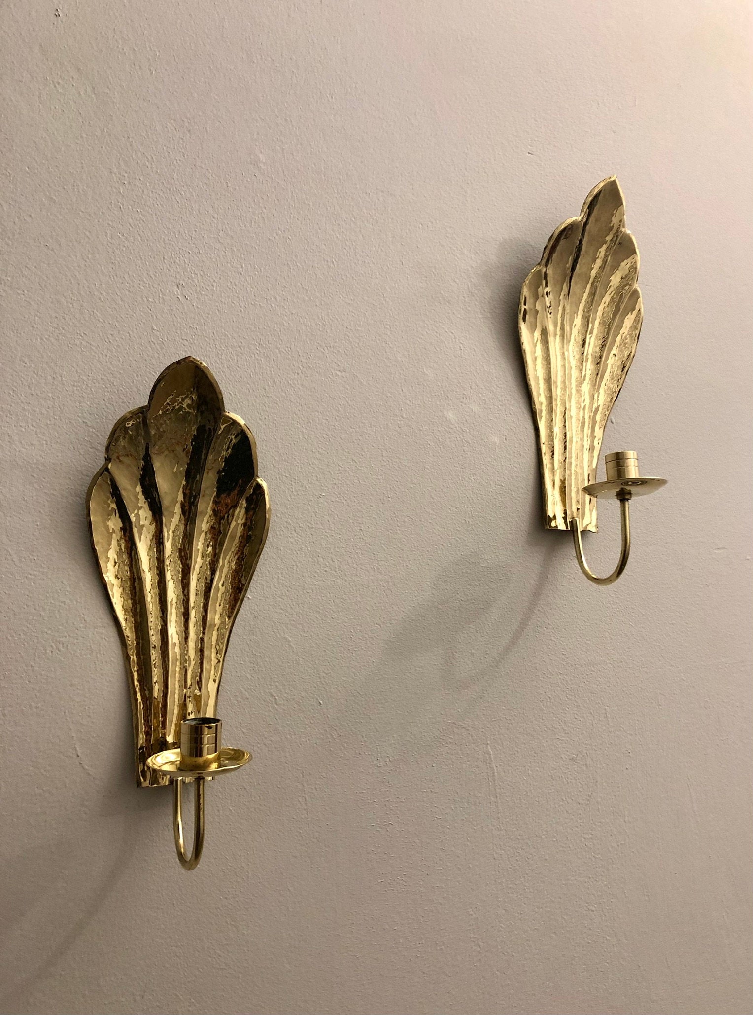 Pair of Mid-Century Swedish Brass Sconces by Firma Lars Holmstrom Arvika