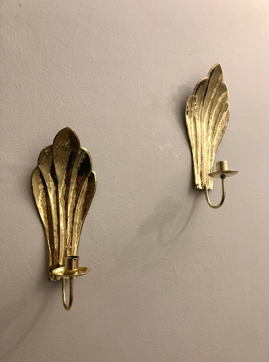 Pair of Mid-Century Swedish Brass Sconces by Firma Lars Holmstrom Arvika