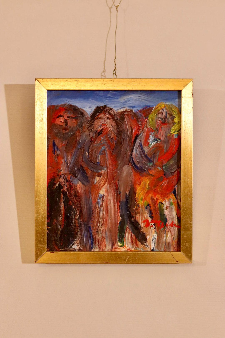 Mid-Century Original Swedish Oil on Panel "Figures "