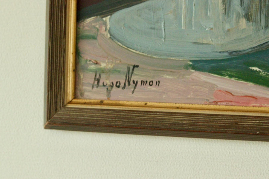 Original Swedish Oil on Panel Still Life with Iron and Pot by Hugo Nyman