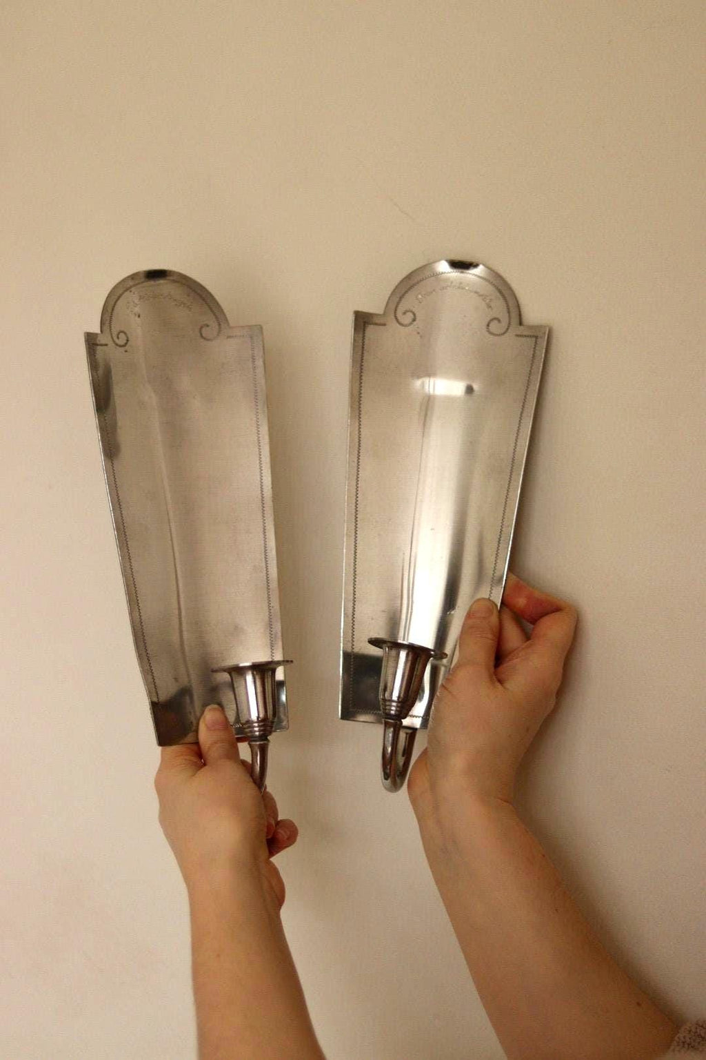 Pair of Mid Century Swedish Pewter Sconces by Svenskt Tenn