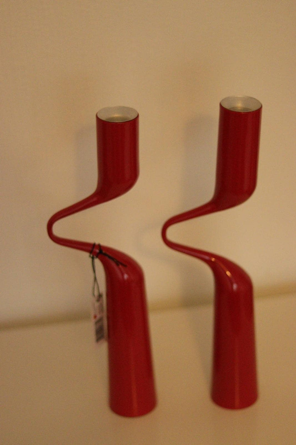 Pair of Vintage Red Metal Candleholders by Mikaela Dorfman for Menu Denmark