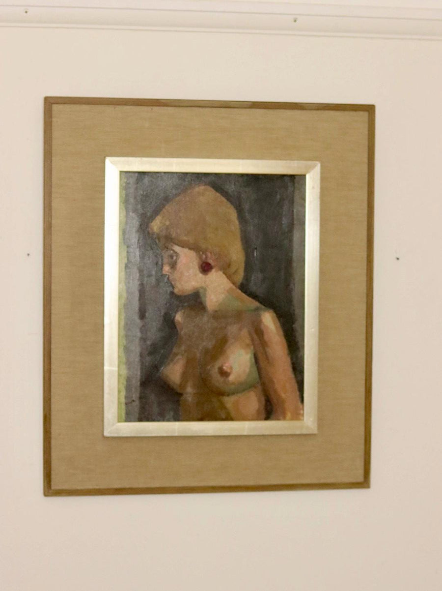 Mid-Century Oil on Canvas "Partially Nude Portrait"
