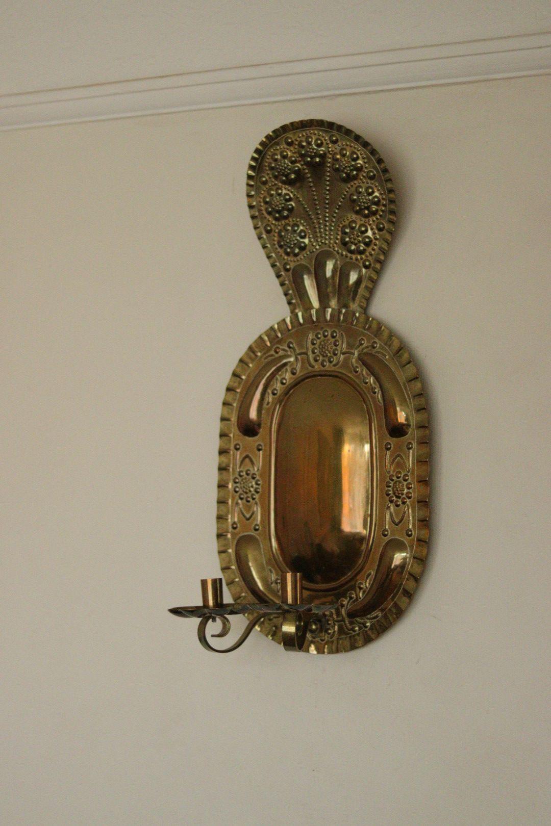X-Large Mid-Century Swedish Brass Baroque Sconce with Double Arm Design