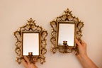Pair of Swedish Brass Sconces with Mirror