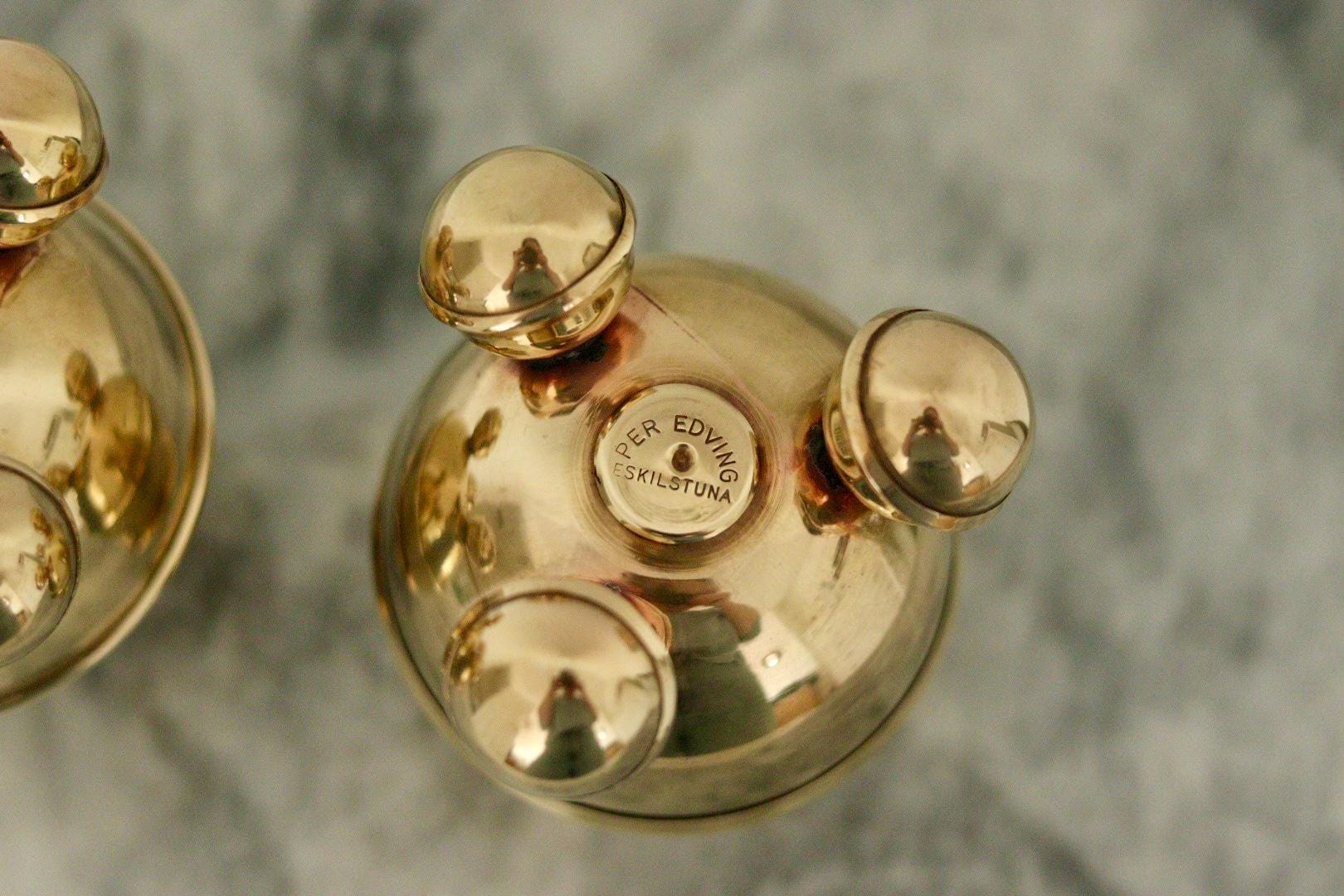 Pair of Mid-Century Swedish Brass Candle Holders