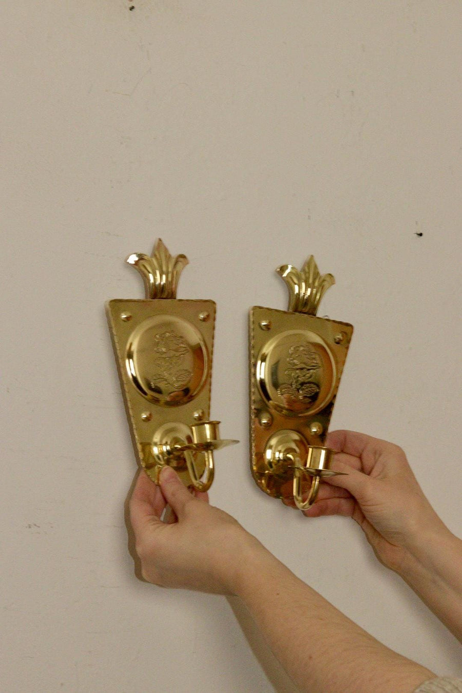 A Pair of Mid Century Swedish Brass Sconces
