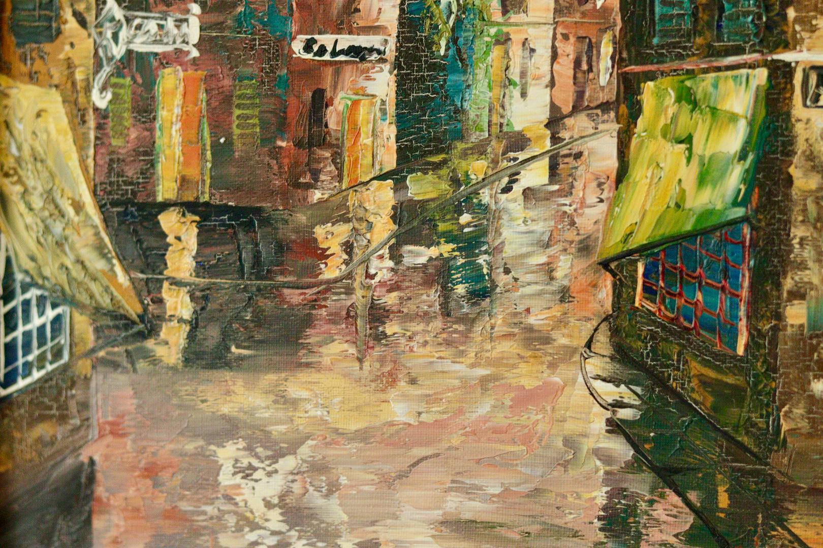 Mid-Century Original Swedish Oil on Canvas "French Street Scene