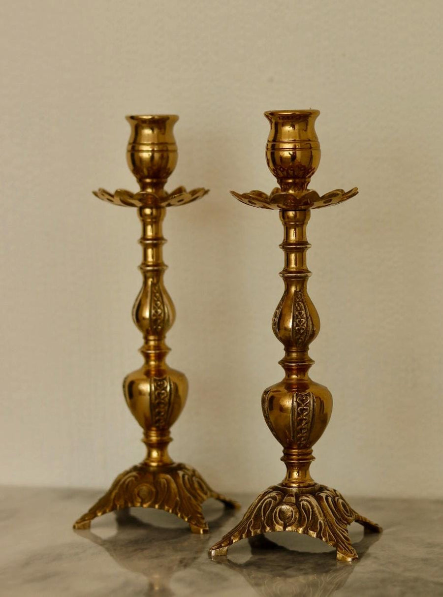 Pair of Mid-Century Swedish Brass Candle Holders