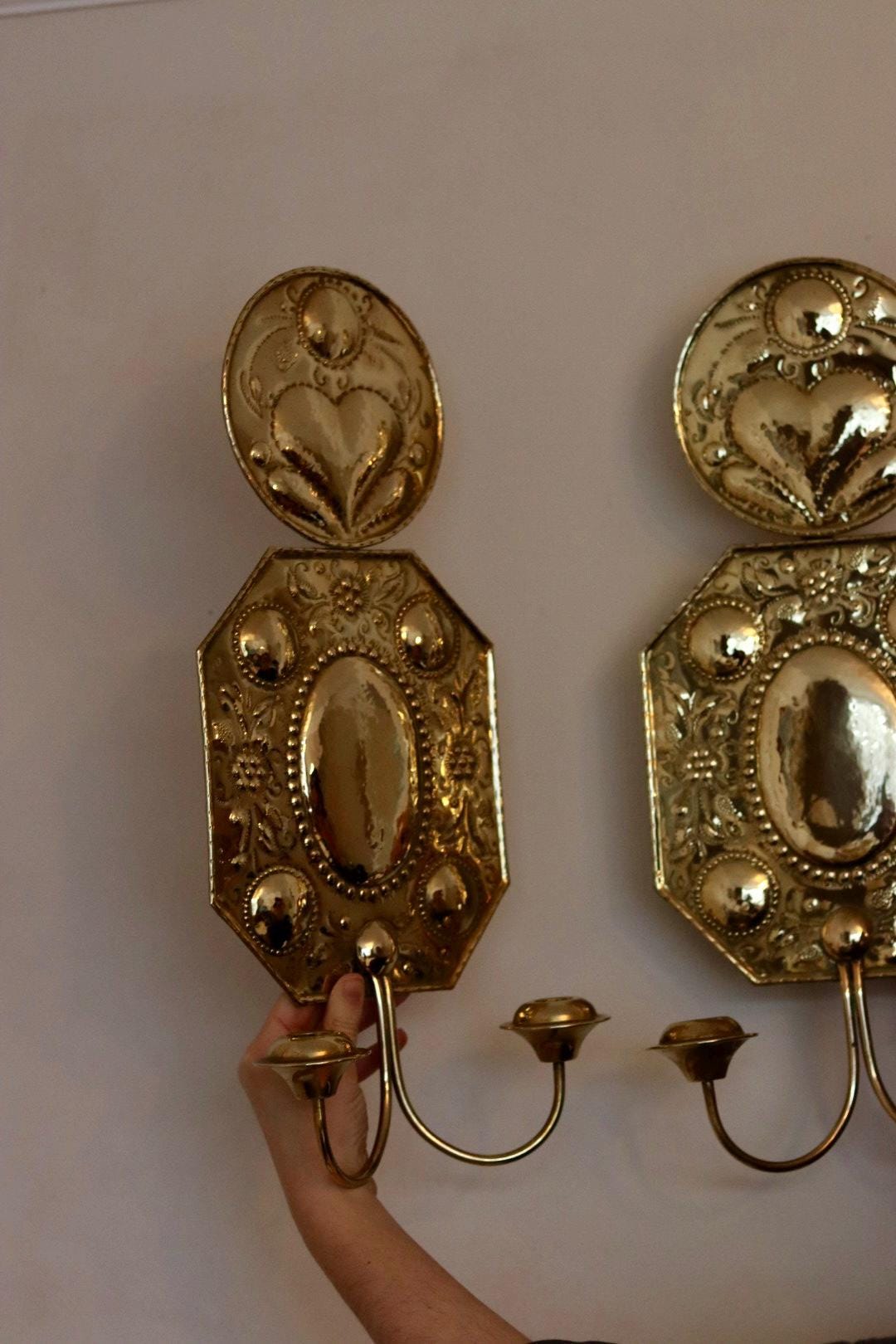 A Pair Large baroque Style Mid Century Swedish Brass Sconces