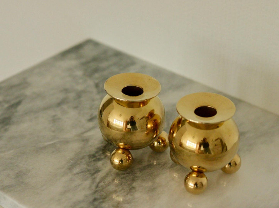 Pair of Mid-Century Swedish Heavy Brass Candle Holders by Gusum