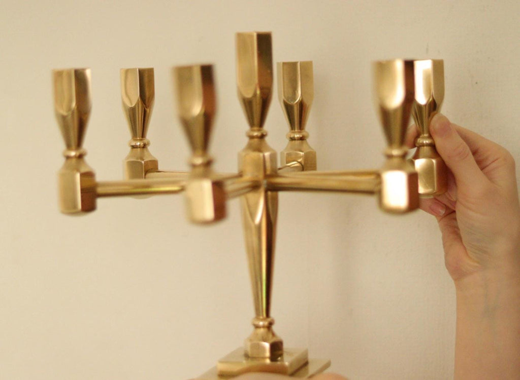 Swedish Vintage Brass Seven Arm Candelabra By Gusum