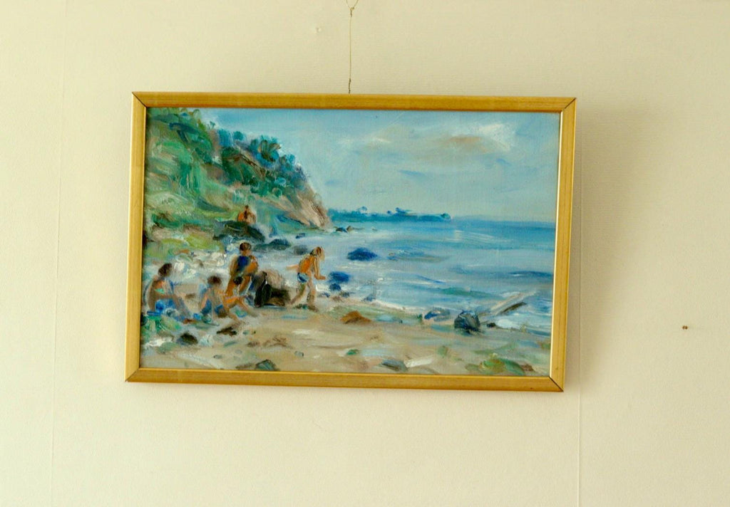 Vintage European Oil on Canvas – “Beach Scene”