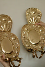 Pair of Large  Mid Century Swedish  Brass Baroque Sconces with double arm Design