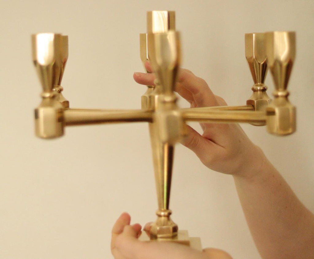 Swedish Vintage Brass Seven Arm Candelabra By Gusum