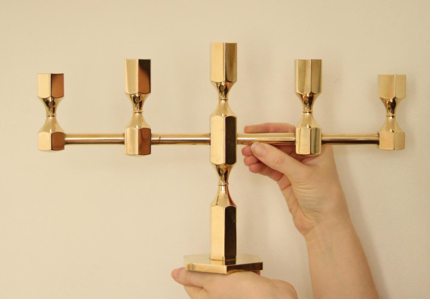 Swedish Brass Five Arm Candelabra By Gusum