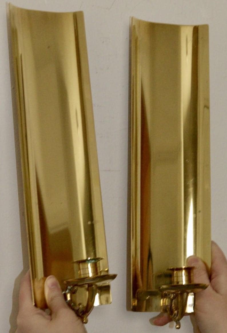 A Pair of Mid Century Swedish Brass Sconces by EKLOFS