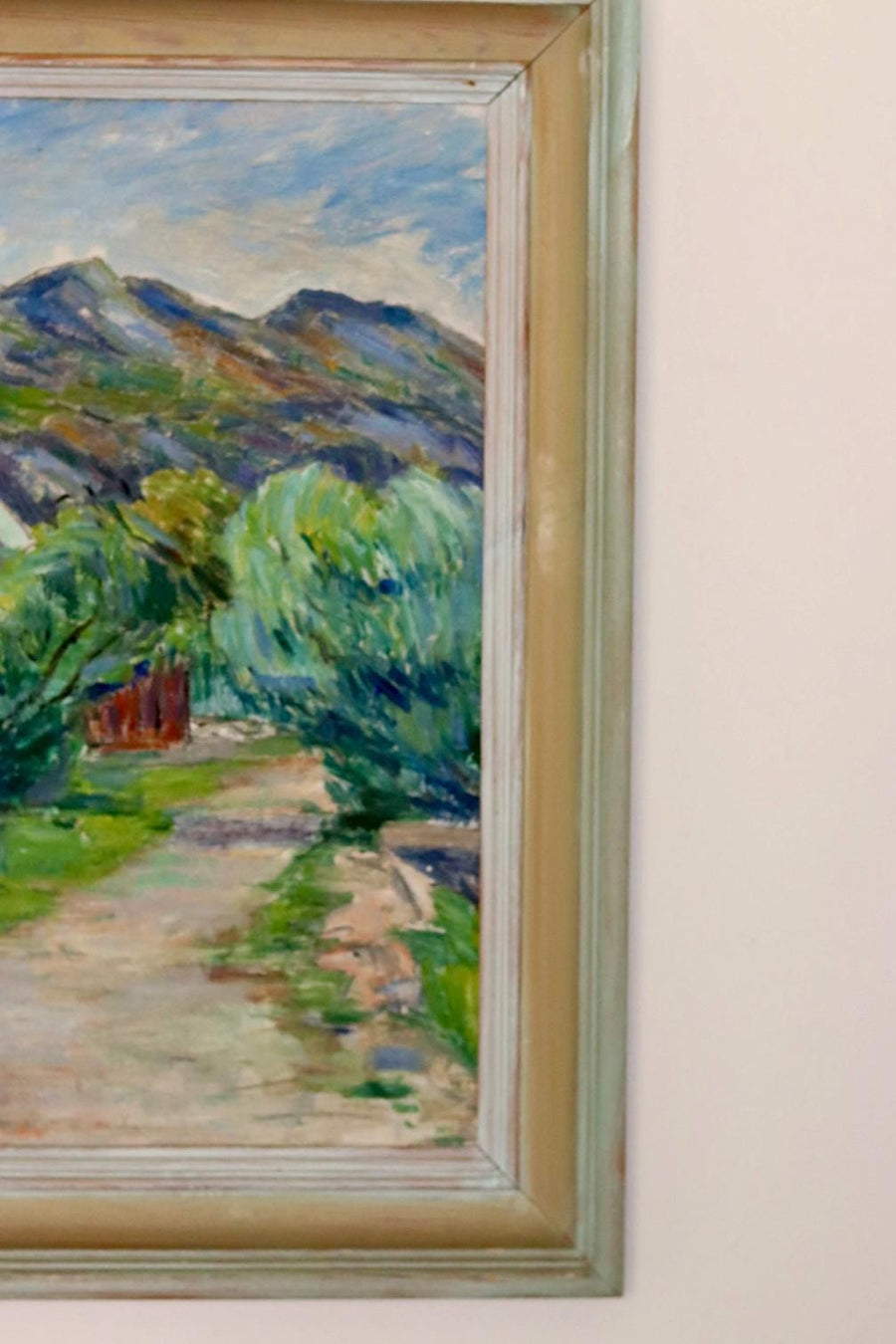 Mid-Century Original Oil on Panel "House in the Mountains"