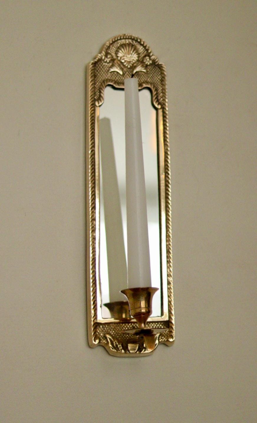 Pair of Mid-Century Swedish Brass Sconces with Mirror