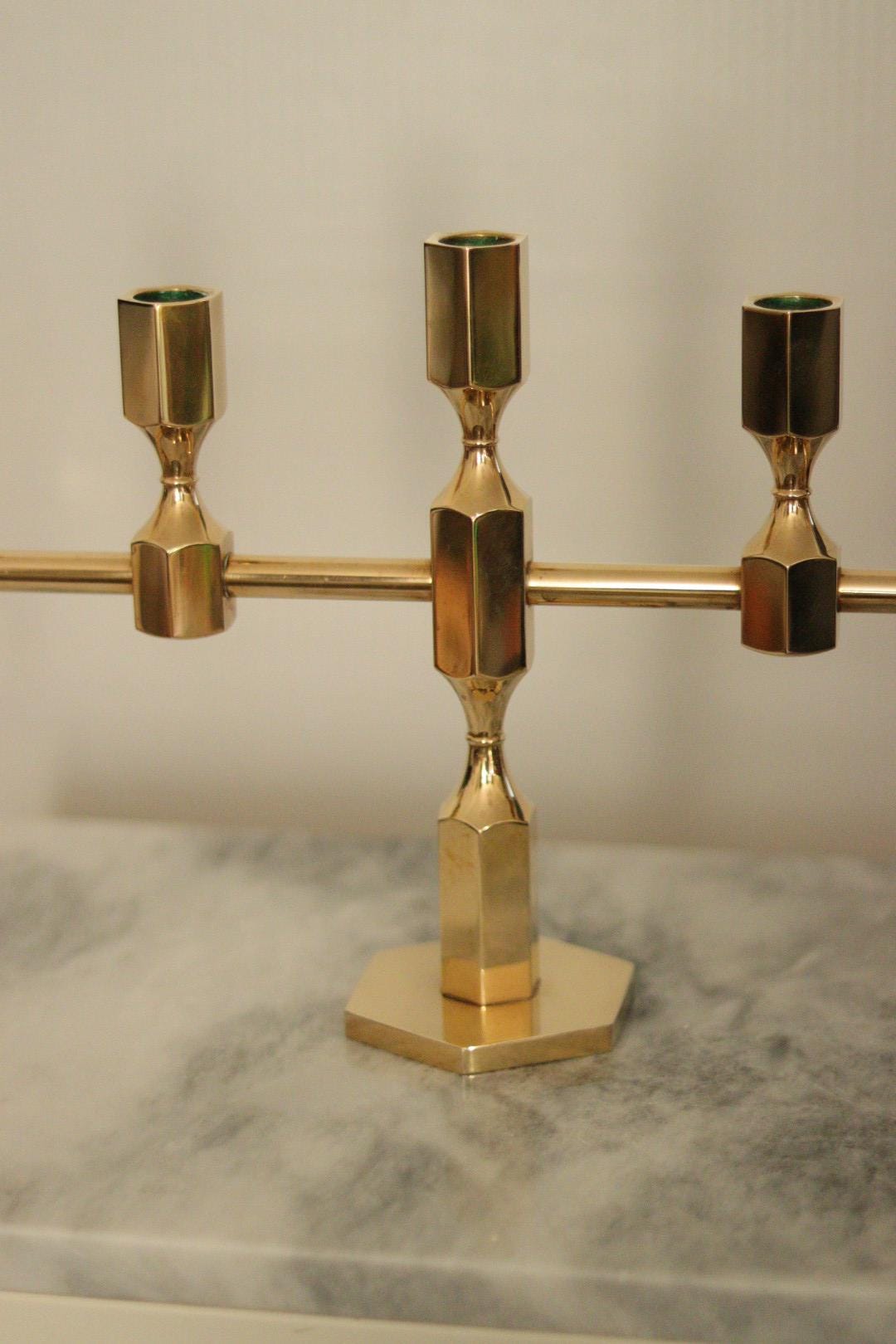 Swedish Brass Five Arm Candelabra By Gusum