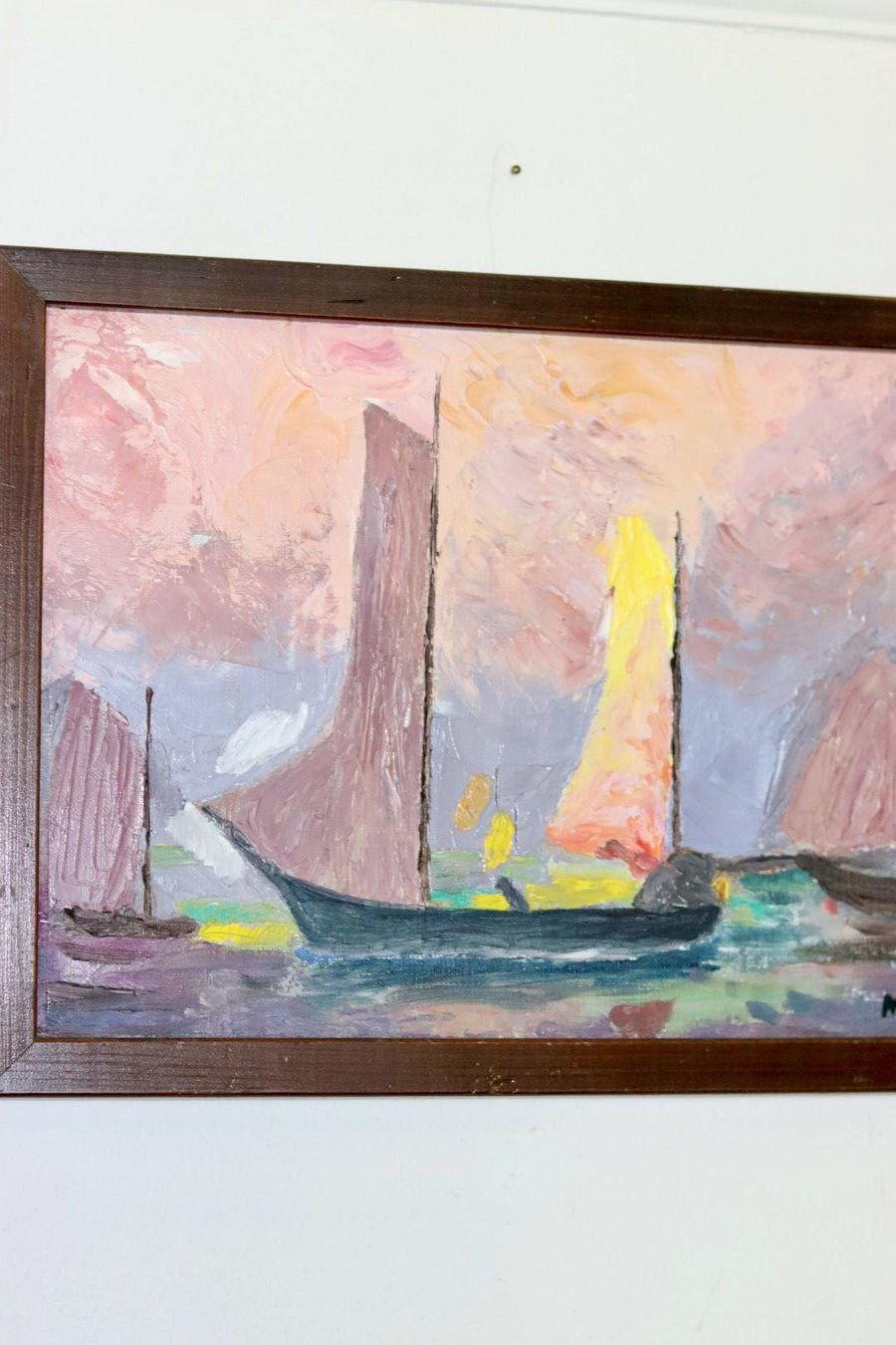 Swedish Mid-Century Oil On Canvas Painting "Sea Motif with Boat"