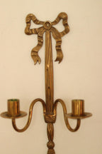Pair of Vintage French Brass Double Arm Bow Sconces