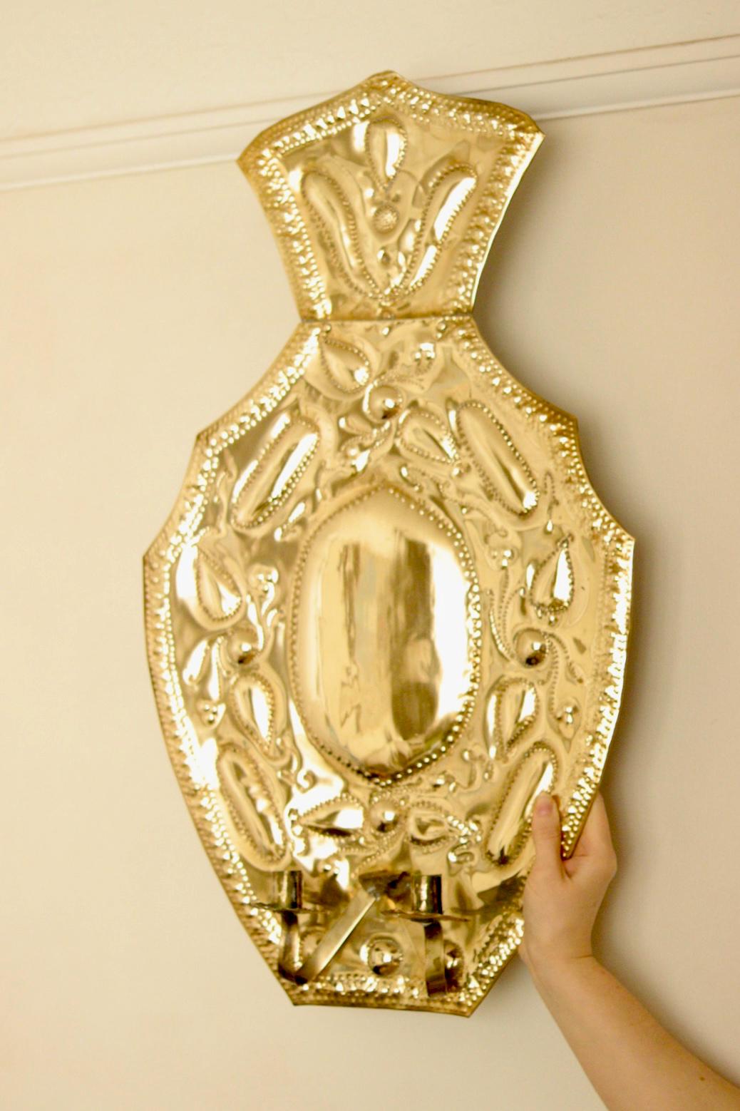 Pair Large baroque Style Mid Century Swedish Brass Sconces