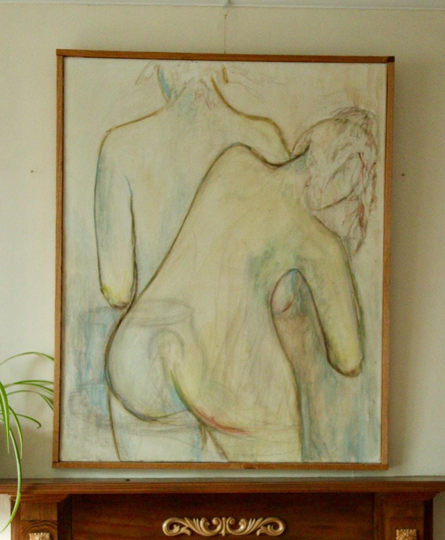 Mid-Century Original Swedish Oil on Canvas "Two People"